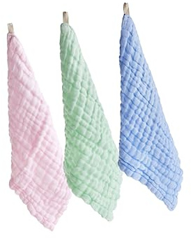 Garneck 3stücke Gesicht Handtuch aus Baumwolle Saugfähig und Speichelabweisend Kleines Gästehandtuch für Junge Mädchen und Kleinkinder Grün Blau Rosa