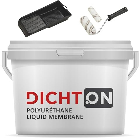 DICHTON D.30W Polyuréthane liquid membrane 1,5kg PU + rouleau peinture - Waterproofing, barrière d'eau, étanchéité douche, salle de bain, cuisine, murs et sols - Imperméabilisation sans solvant