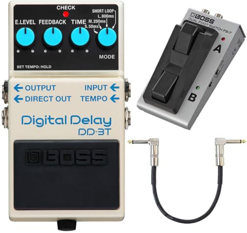 Boss DD-3T Digital Delay Effect Device + FS-7 Foot Switch + Keepdrum Patch Cable 30 cm