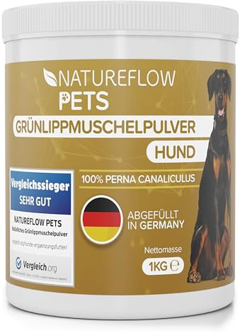 Grünlippmuschel Hund TESTSIEGER - 1kg natürliches Grünlippmuschelpulver für Hunde - Unterstützung der Gelenkfunktion - Grünlippmuschel für Hunde mit Hoher Akzeptanz - Grünlippmuschelpulver Hund