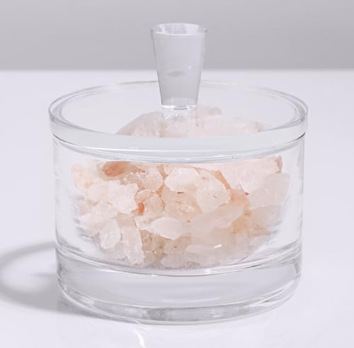 Glass Salt Cellar with Lid, 11oz Clear Crystal Glass Salt Box Salt and Pepper bowls, Salt Container Holder for Kitchen, Storage Container for Candies, Coffee, Sugar