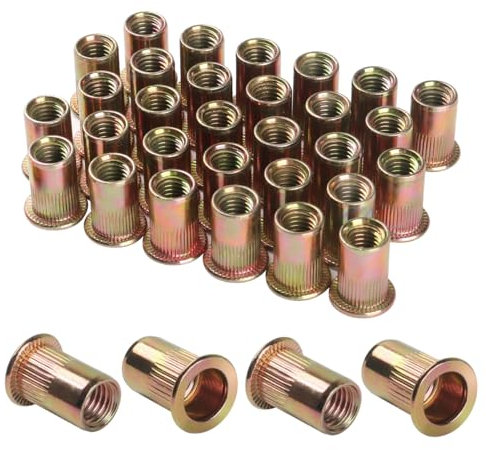 FOMGIIN 30 Pièces M5 écrous à Sertir, En Acier Au Carbone Galvanisé écrou Insert Riveter Manchon, Ronds Aveugles Insers Fileté Riveteuse, écrous à Rivets Flat Head Threaded Rivet Nuts