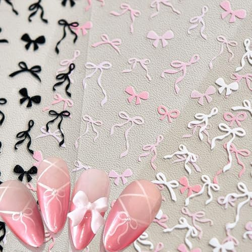Rosa Weiß Schwarz Schleife Nagelsticker Selbstklebend Kawaii Winken Schleife Schleifenknoten Nageldesign Nail Sticker Süß Ribbon Bow Nagel Sticker Bows Nagel Deko Nagelaufkleber Nägel Zubehör Nail Art