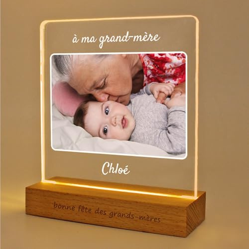 LASERO' Personalisierte Lampe Geschenk für Oma und Opa - Geschenke Großeltern für Großelterntag | Lampe mit Foto und Holz Basis mit Gravur - Personalisierte Bilderrahmen Oma Opa Geschenk