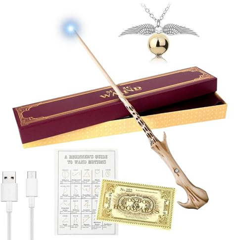 WDKXCN Bacchetta Voldemort Luminosa, 37CM Voldemort Bacchetta con Ricarica USB, Magica Bacchettas in Confezione Regalo con Carta Incantesimo, Biglietto Stazione e Collana