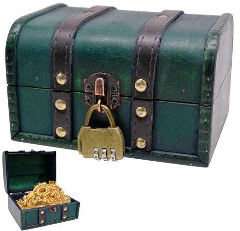 Fahibin Vintage Holz Schatztruhe,Piratenschatztruhe Aufbewahrungsbox,Schatztruhe aus Holz mit Schloss, für Aufbewahren und Dekorieren 16cm*12cm*10cm