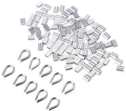 ABOOFAN 50 Piezas De 8 Cables De Acero Abrazaderas Para Cables Manguitos Para Cables Collares Clips Para Cables Accesorios Para Cables Color Plateado