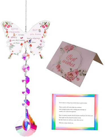 Bomesy Friendship Gifts for Women, Special Butterfly Crystal Suncatcher with Box&Cards for Friends Besties Female, Birthday Graduation Colleague Leaving, Windows Garden Home Decor