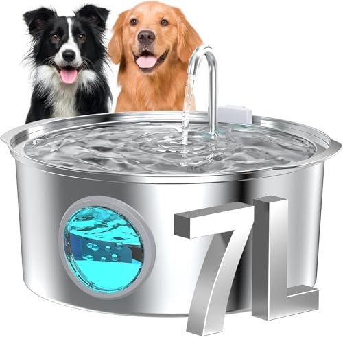 Fontanella per Gatti Acciaio Inox: 7L/236 oz Fontanella per Cani - GROOKPET Fontana Super Silenziosa – Luce LED – Adatta a Cani di Grossa Taglia, Gatti e Famiglie con più Animali Domestici