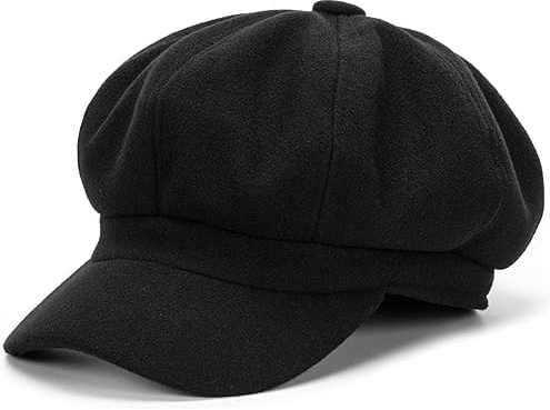 Octagonal-Beret-Hat-Women Classic 8 Panels Newsboy Cabbie Cap French Gatsby Hats Painter Paperboy Hats for Girls Teens Black