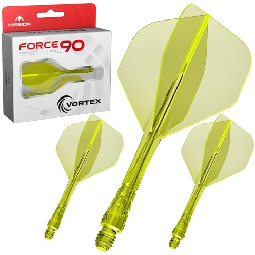 Mission Darts | Force 90 Vortex | Fléchettes moulées avec précision intégrées et système d'arbre | Plusieurs styles | Plusieurs couleurs.