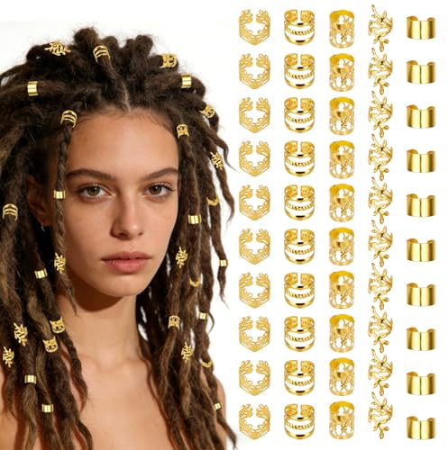LIQWEI Gold Hair Cuffs, Hair Jewelry for Braids, Hairs Jewelry for Dreadlock Clips, Christmas Hairing Charms for Hairs Braids, Loc Dreadlock Accessories(Gold)