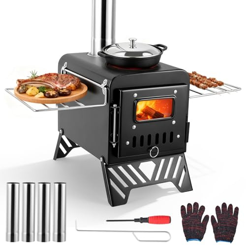 Wood Burning Stove,Tent Camping Stove outdoor,Foldable,Portable Hot Tent Wood Stove with Windproof Chimney for Outdoor Camping Cooking