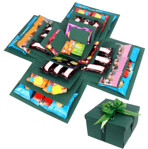 5 Layer Creative Explosion Gift Box, Green Snack Explosion Box with Tape and Ribbon, DIY Explosion Gift Box Surprise Box for Valentine's Day Anniversary Wedding Birthday