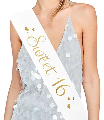 ADBetty Sweet 16 Satin Sash - 16 Birthday Sash Gift, Party Favors, Supplies and Decorations