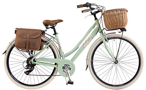 Via Veneto by Canellini Bici Citybike CTB Cykel för dam, vintage, Via Veneto, i aluminium, korg och ringklocka (ljusgrön, 46)
