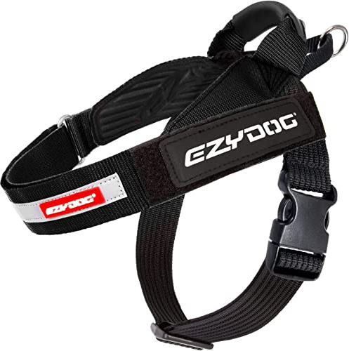 EzyDog Express Hundegeschirr - Norwegergeschirr für Kleine, Mittelgroße und Große Hunde, Reflektierendes, Verstellbares, Gepolstertes Geschirr Hund. Perfekt zum Joggen und Radfahren (M, Schwarz)