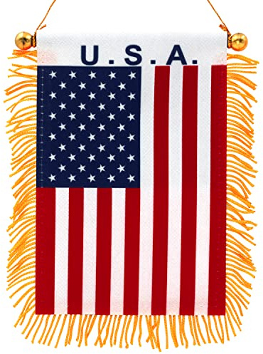 Anley 4 X 6 USA Fringy Window Hanging Flag - Mini Flag Banner & Rückspiegel Dekor - Fransen, doppelseitig, America Rückfahrflagge mit Saugnapf