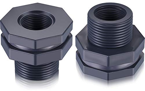 Outus 2 Pieces 3/4 Inch PVC Bulkhead Fitting for Rain Barrels, Aquariums, Water Barrel, Water Tanks, Bucket, Ponds, Pools
