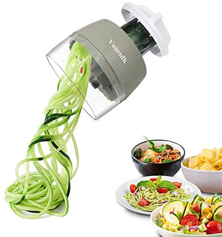 Voaesdk Handheld Spiralizer Vegetable Slicer,4 in 1 Heavy Duty Veggie Spiralizer Zucchini Spaghetti Maker,Vegatable Spiral Slicer for Salad,Carrot,Fruit,Cucumber,Zucchini,Onion Noodle Maker (Gray)