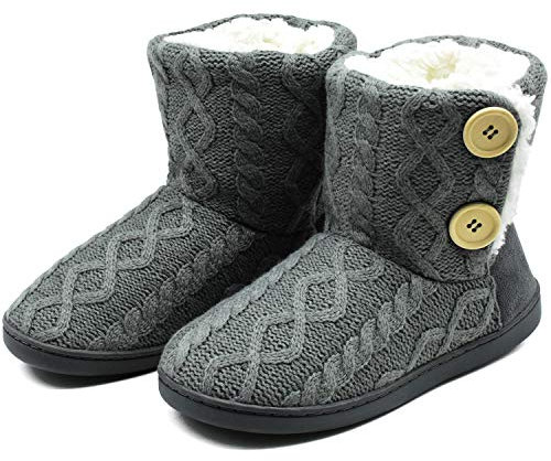 ONCAI Kvinnors bekväma stickade stövlar tofflor tossor vinter varm utomhus inomhus toffel, Grå - Ren grå - 37/38 EU