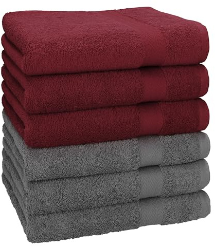 Betz Premium Handtuch Set 6-teilig – 6× Handtücher 50×100 cm, 100% Baumwolle 470 g/m², weich & saugstark, Oeko-TEX® Farbe dunkelrot/anthrazit grau