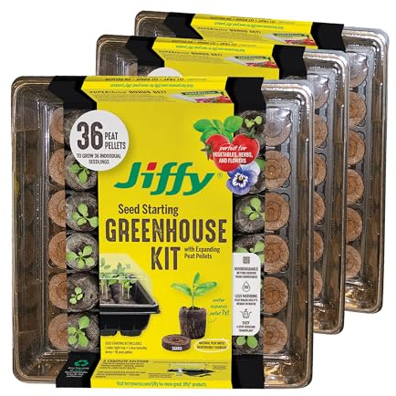Jiffy Seed Starting Tray Kit - 36 Cell, Bonus 3 Pack, Seeding Starter Kit - 11 x 11 x 4.25 in - Plastic