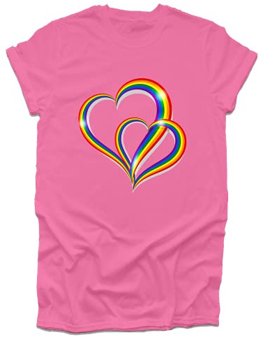 GP-Tees 2 Pride Hearts LGBTQ LGBTQ Community Out & Proud Premium Quality Loose Fit T-Shirt Top for Ladies (Azalea Pink - XX-Large)