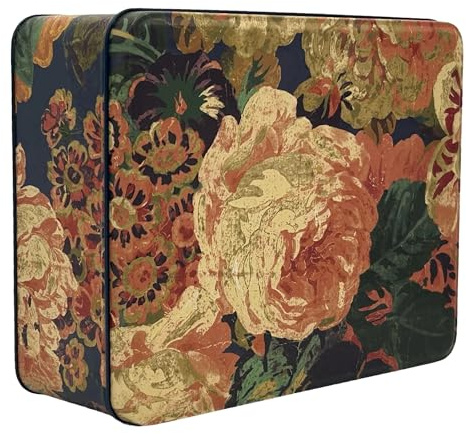 MediMuc Geschenkdose Design Sanderson - Liebevoll gestaltete rechteckige Vorratsdose - Motiv Rose - Blechdose, Keksdose, Dose - Maße: (L x B x H): 19,5 x 15,4 x 7,5cm - Vol. ca. 2,25L