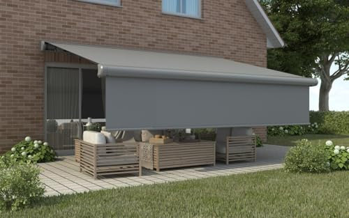Primaster Kassetten-Markise elektrisch mit Volant Grau Markise