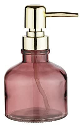 Wenko Dispenser per Sapone Atessa Rosa Antico, Raffinato Dispenser a Pompa in Vetro con Testa Della Pompa Dorata, Ricaricabile con Max. 200 Ml di Sapone Liquido, Ideale per Il Lavandino, Ø 8 X 14 Cm