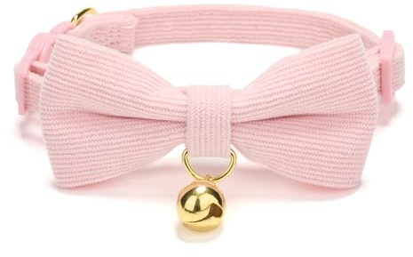 YUDOTE Ultra-weiches Halsband aus natürlichem Baumwollcord für Katzen mit empfindlicher Haut, leichtes Kätzchenhalsband mit Schnellverschluss und Abnehmbarer Schleife, Rosa, 1er Pack