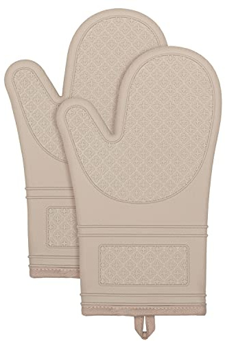 Yutat® Ofenhandschuhe 2er Set - Topfhandschuhe Hitzebeständig bis 300°C, Anti-Rutsch, LFGB-Zertifizierte Ofenhandschuhe Silikon, Perfekt für die Küche, zum Grillen, Kochen und Backen, Helles Khaki