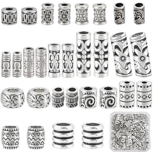 SUNNYCLUE 1 Box 150 Stück 15 Stile Abstandsperlen Tube Spcacer Perlen Silber Loch Hohle Filigrane Säulenperlen Metall Perlen Legierung Distanzperlen Für Die Schmuckherstellung DIY Armband Halskette