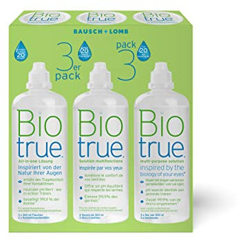 Bausch + Lomb Biotrue All-in-One Kontaktlinsenreiniger und Aufbewahrungslösung für weiche Kontaktlinsen, 3er Pack, 3 x 300 ml - Sondergröße
