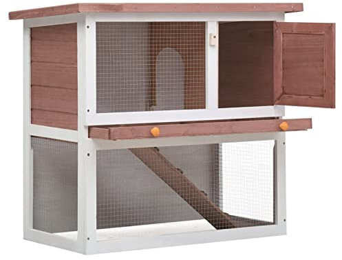 ZHOUMIN Kaninchenstall 1 Tür, Hasenstall, Hasenkäfig, Doppelhausninchenställe,Tierhaus, Kleintierstall, Kaninchenhaus, Haustierstall, Kaninchen Häuser, Braun Holz