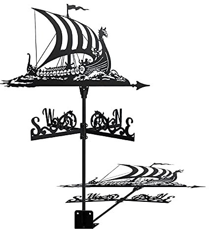 CAZARU Wetterfahne Gartenwetterfahne Edelstahl mit Dachmontage Segelschiff Ornament Dekoration Windrichtungsanzeiger für den Hof im Freien