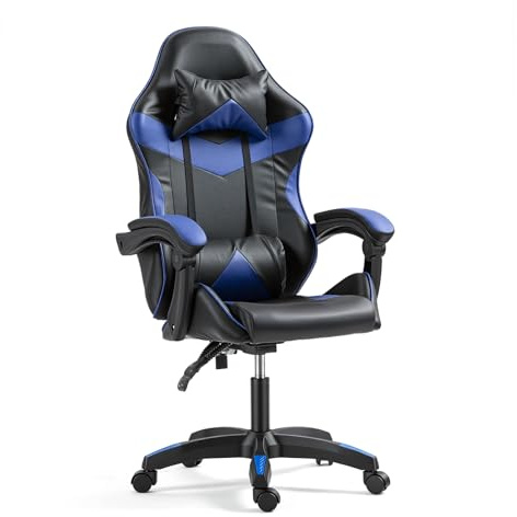 Panana Heavy Duty Gaming Reclining Racing Chair PU Leather Swivel PC Game Desk Chair (Blue)