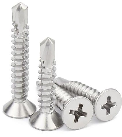 50 Stück selbstbohrende Senkkopfschrauben, 4,8 x 50 mm, Kreuzschlitz-Flachkopf, 304 Edelstahl, Mehrzweck-selbstschneidende Schrauben für Metallbleche, Holz, Trockenbau