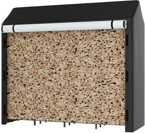 Himimi® Kaminholzregal für den Außenbereich mit Dach und integrierter Abdeckung, 185 x 70 x 185 cm, 2,4 m³/3,5 SRM - Wetterfestes Brennholzregal