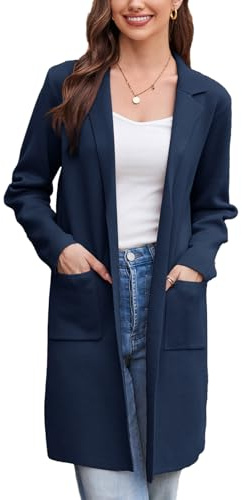 GRACE KARIN Women Long Jackets Lapel Collar Elegant Open Front OL Blazer Coat Cardigan with Pockets