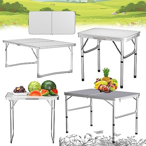 VickyHome 4ft Folding Table Heavy Duty BBQ Table, Adjustable Height Camping Table Portable Table for Indoor Outdoor, Foldable Dining Table Campervan Table with Rubber Feet
