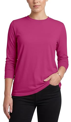 Love My Fashions® Maglietta da donna girocollo a maniche lunghe, tinta unita, elasticizzata, girocollo, da donna, Fucsia, 20-22 Plus