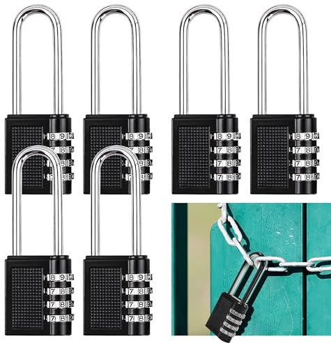 WeeGoo 6 Pack Heavy Duty Long Shackle Combination Padlocks | Outdoor Combination Padlocks Weatherproof, 4 Digit Code Long Padlock for Gate Shed Fence