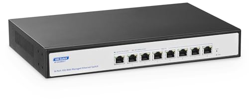 YuLinca Commutateur Ethernet géré 8 ports 10 Gbit/s, 10 G/5 G/2,5 G/1 000 M auto-négociation, bande passante 160 Gbit/s, prise en charge LACP/QOS/VLAN/IGMP, commutateur réseau géré de bureau/rack