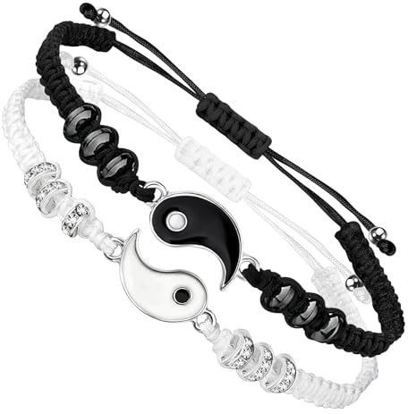 2 Matching Yin Yang Freundschaftsarmbänder, Paar Tai Chi Personalisierte Armbänder, Pärchen Beste Freunde Geschenke für Sie und Ihn Valentinstag