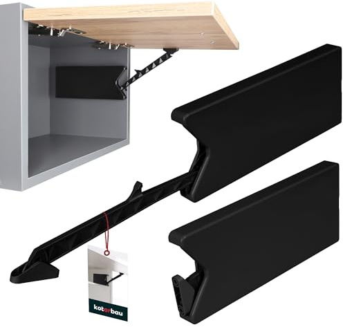 KOTARBAU® Ferrure De Relevage Polyvalent Placards PVC Noir Charnière Relevable À Fermeture Silencieuse Pour Les Façades Avec Dispositifs De Verrouillage | Compas Meuble | Compas De Meuble Lift II