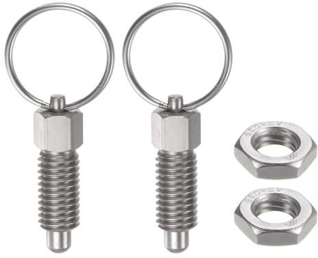 sourcing map 2Pcs Spring Plunger with Pull Ring M10x1.5 Thread Size 0.79 Thread Length Pin Dia.6mm Round Head Stainless Steel Non-Locking Retractable Index Plunger for Industrial Equipment