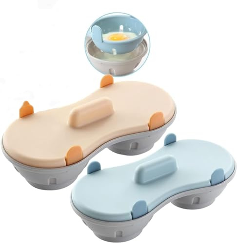 WUWFKUI Lot de 2 pocheuses à œufs doubles pour micro-ondes avec couvercle (orange + bleu)
