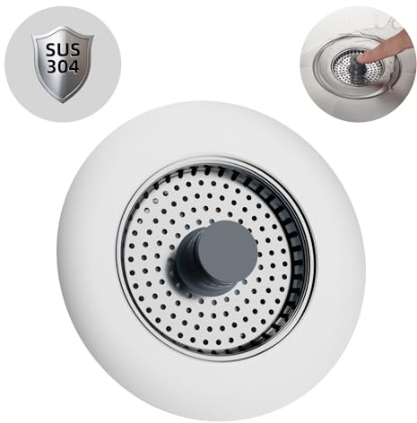 Hibbent Stöpsel für Spülbecken,Abflusssieb Küchenspüle Combo,Edelstahl-Stopfen und -Sieb,Anti-Clogging,und verhindern Gerüche-Spülen Tiefe > 28mm